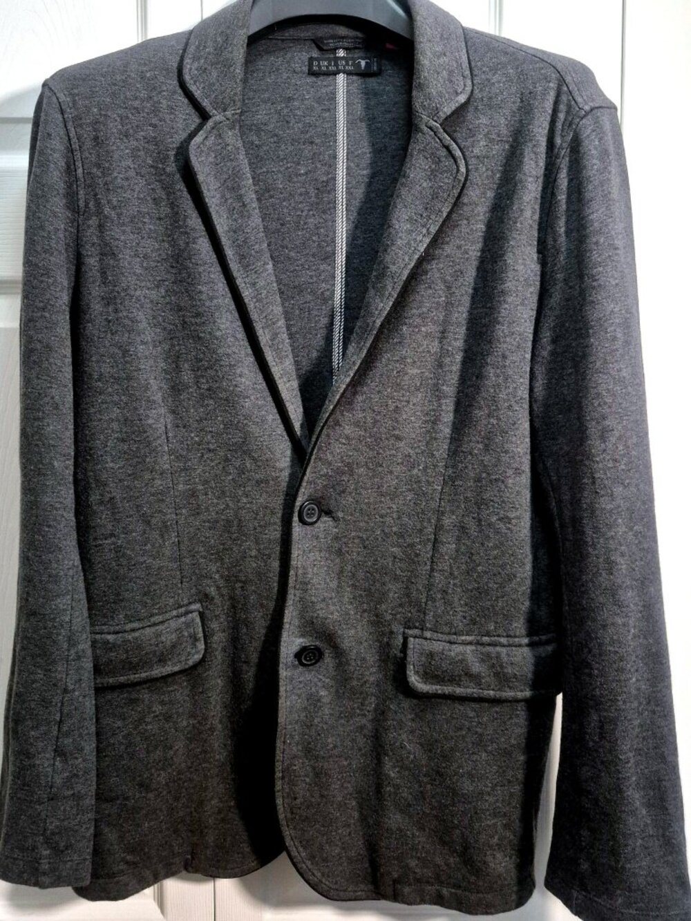Men's Grey Cotton Blazer – XL, 2-Button, Striped Lining